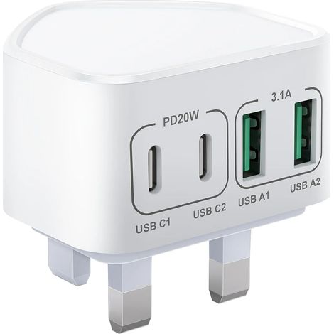 Chargeur multi-USB à 4 ports avec connecteur de charge rapide 40 W et connecteur de charge rapide USB-C (1/5)