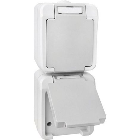 Peranova 102437 Interruttore per ambienti umidi Presa doppia Pera Grigio chiaro, Grigio scuro 1 pz.
