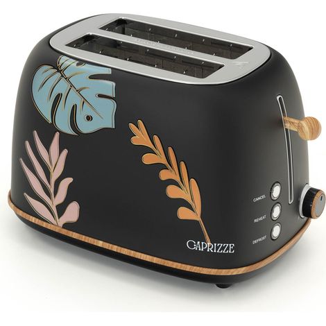 Toaster Caprizze Kaito mit Doppelschlitz Extra Breit 6 Bräunungsstufen Blumendekoration und Mattschwarzer Holzeffekt (1/5)