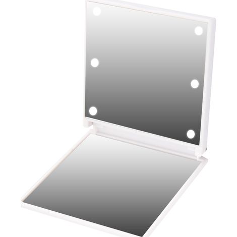 Miroir de poche pliable blanc 6 LED, compact rechargeable USB, miroir cosmétique de voyage avec éclairage LED, format mini de sac à main, miroir de maquillage portable (1/5)