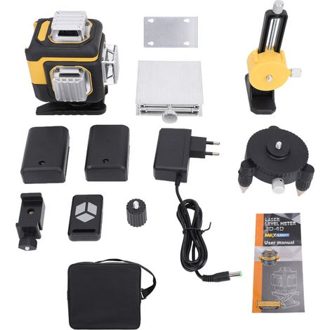 Multifunctional 16-line 3° laser level, 4D self-levelling machine, green cross line, powered by rechargeable lithium battery, levelling tool for tiled floor construction and (1/5)