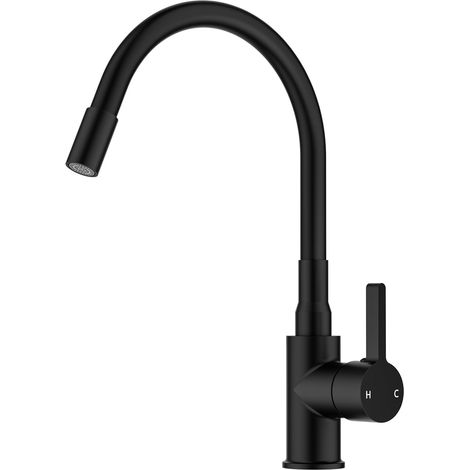 Flexible Robinet Cuisine Noir, Mitigeur Cuisine Rotatif à 360° Robinetterie de Évier Cuisine Acier Inoxydable à Trou Unique
