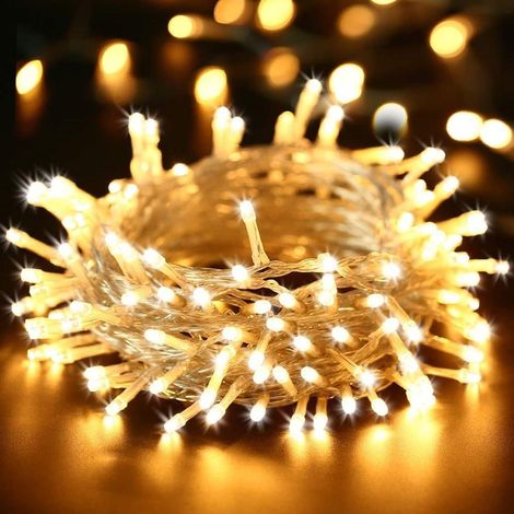 Guirlande Lumineuse 15M 100 LED Lumières de Noël Intérieur et extérieure 8 Modes Etanche Fairy Lights Câble Transparent pour Décoration Maison Fête Sapin de Noël Mariage, Blanc Chaud (1/5)