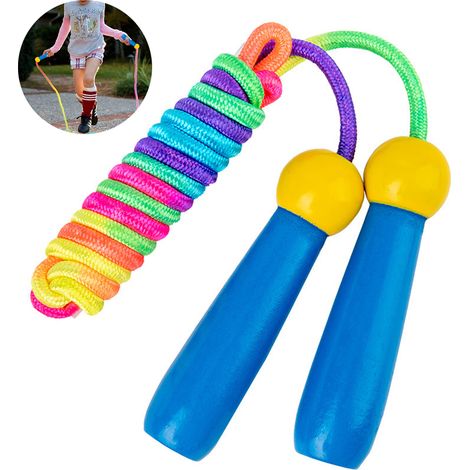 Corde à Sauter Enfant - Corde en Polyester Réglable 2,4 m avec Poignées en Bois - Pour Enfants à Partir de 3 Ans - 1 Pièce (1/5)