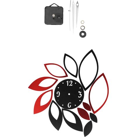 Autocollants Horloge Murale DIY Décor Moderne pour Salon Chambre à Coucher (Noir et Rouge) (1/5)