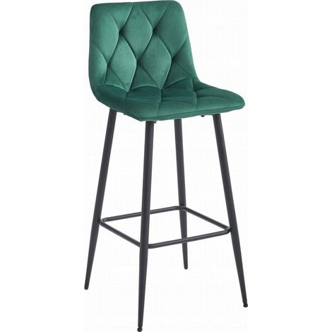 Tabouret De Bar - Leobert - Nado - Velours Vert Foncé/Pieds Noirs - Lot De 4 (1/3)