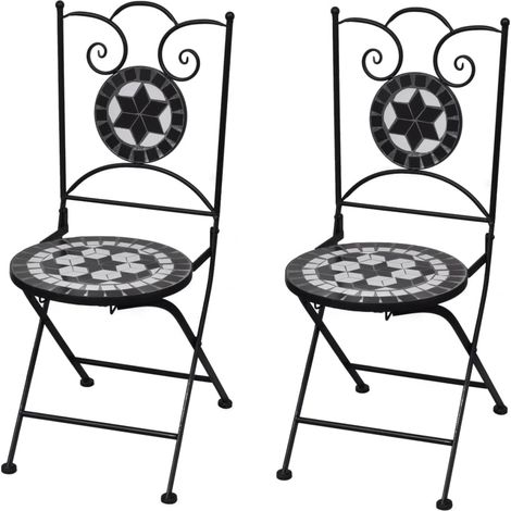 Lot de 2 Chaises de bistro pliables Chaises de jardin Céramique Noir et blanc 89546 (1/5)