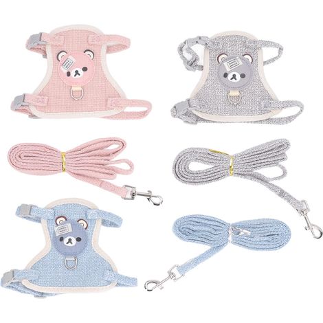 Harnais et laisse pour lapin 3 pièces, motif adorable, gilet respirant réglable pour petits animaux, promenade extérieure S (1/5)