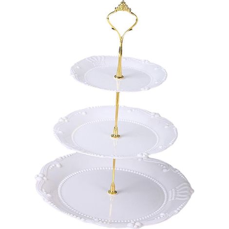 Présentoir à pâtisserie rond à trois étages blanc, idéal pour la décoration intérieure, plateau de service parfait pour les cupcakes et autres gourmandises, idéal pour les mariages et les fêtes.