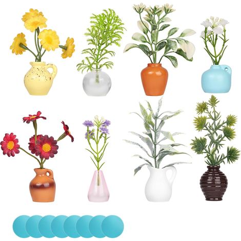 Refrigerator Magnet, Set of 8 Mini Vase Decorative Magnetic Magnets, Fridge Decoration Magnet for Refrigerator, Kitchen, Office, Lockers (Flowers Included) (1/5)