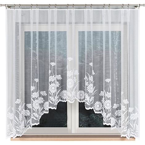 Aralia - rideau prêt à poser - blanc - motif floral - 300 x 160 cm (1/5)