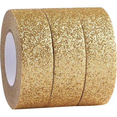 Lot de 3 rouleaux de ruban de masquage pailleté 60 mm x 5 m, ruban de papier washi doré pour travaux manuels, scrapbooking, artisanat et cadeaux.