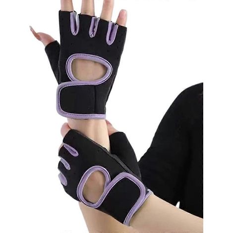 Gants demi-doigts, gants de fitness, gants demi-doigts respirants et antidérapants, mitaines de gym, gants d'haltérophilie, E, violet. (1/5)