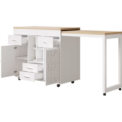 Bar de cuisine extensible moderne, chariot de service avec plateau extensible, organisateur pivotant à 360°, étagères réglables, chariot de bar à roulettes avec porte-serviettes, idéal pour les petits (1/5)