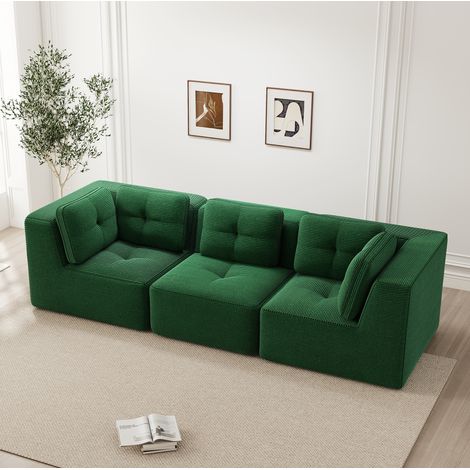 Modulares Ecksofa 297x104x69 cm grün aus Cord mit tiefer Sitzfläche (1/5)