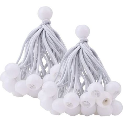 pair 50 Pcs Tendeur à Boule Élastique(Blanc), Tendeur de Bâche pour Pavillon, Camping, Tente Cordons, Rideaux Harnais d’Extension, 10cm (1/5)