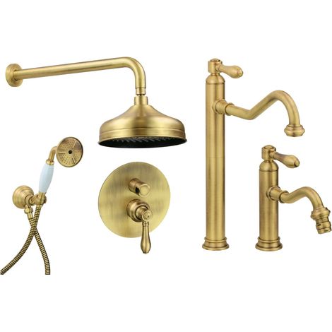 Set bagno con miscelatore lavabo alto, bidet e kit doccia stile retrò colore bronzo Gattoni Oxford KITOXFORDVB5 (1/5)