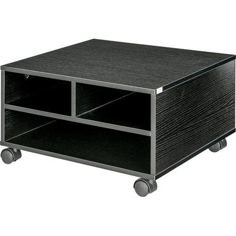 Mobile Porta Stampante a 2 Ripiani in Legno con Ruote per Ufficio e Studio, 47x40x22.5cm, Nero