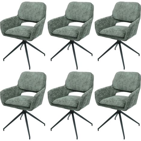 [NON UTILIZZATO] Set 6 sedie sala pranzo cucina HHG-643 girevole posizionamento automatico, tessuto ciniglia (490g/m²) MVG, verde