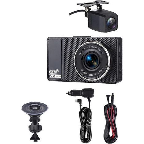 Cámara de salpicadero WiFi 2K con cámara frontal y trasera, grabadora de vídeo para vehículos DVR, visión nocturna, doble canal HDR. (1/5)