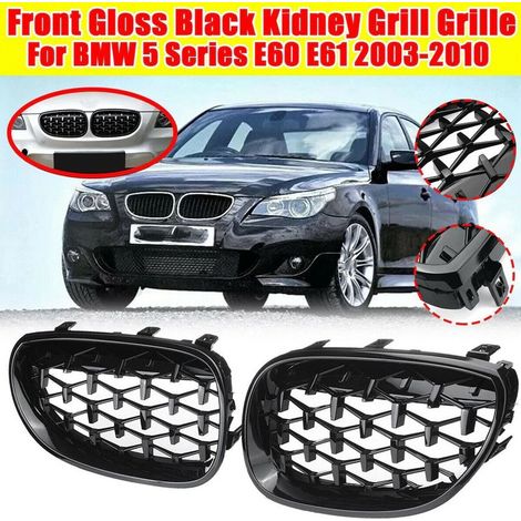Grilles de calandre « kidney » pour BMW Série 5 E60/E61 (2003–2010) – style Diamond, noir brillant