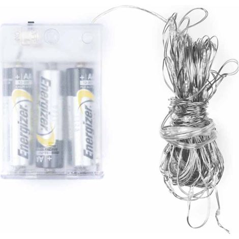 100 LED Battery Micro Lights Wire 10m - Metal - Silver