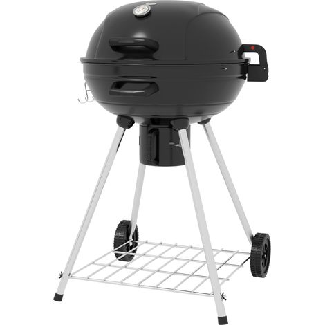Holzkohlegrill BBQ Campinggrill mit Grillrost, Rädern, Ablage, Aschefänger & integriertem Thermometer aus Metall