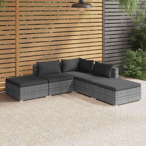 Salon de jardin 5 pcs Ensemble Table et Chaise de Jardin - avec coussins Résine tressée Gris BV655231 - BonneVie (1/5)