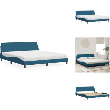Lit avec matelas bleu 180x200 cm velours - Lit Double - Lit Plateforme - Lit Design - Lit Velours - Literie (1/5)