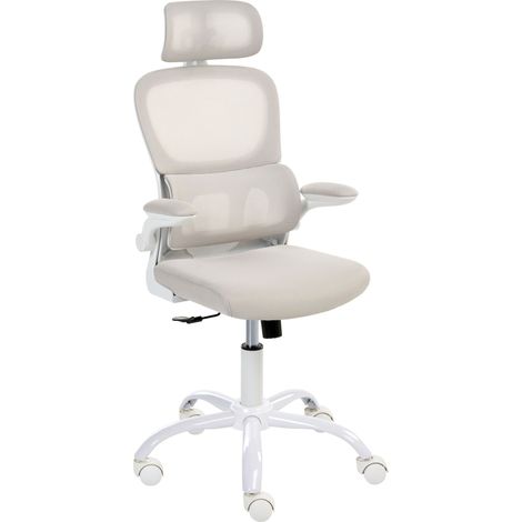 Office Chair Beige Mesh Upholstery Iron Base Swivel Adjustable Height Headrest and Padded Armrests Tilting Backrest with Lock Mechanism Home Office Modern SOLIS (1/5)