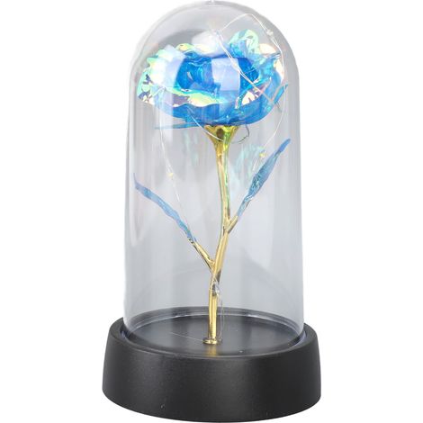 Veilleuse Fleur Rose en Verre Bleu Lumière d'Ambiance Romantique pour Chambre Salon Décoration Intérieure Élégante et Durable (1/5)