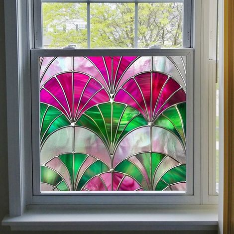 Pellicola per finestre non adesiva effetto vetrata arcobaleno，adesivi statici rimovibili in vinile stile Art Nouveau per la privacy，50x67 cm (1/5)
