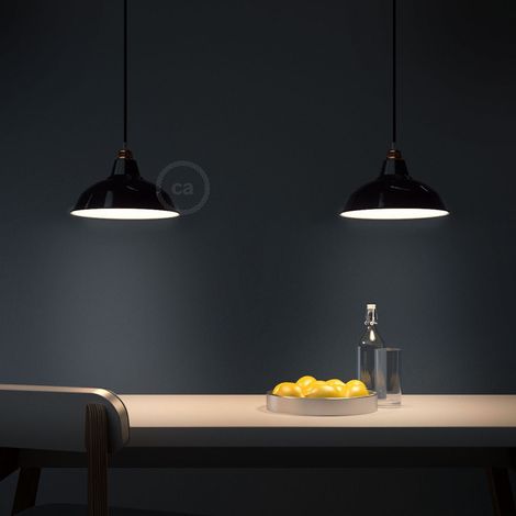 Lampada a sospensione Made in Italy completa di cavo tessile, paralume Bistrot e finiture in metallo  Senza lampadina - Nero - Matter ON/OFF