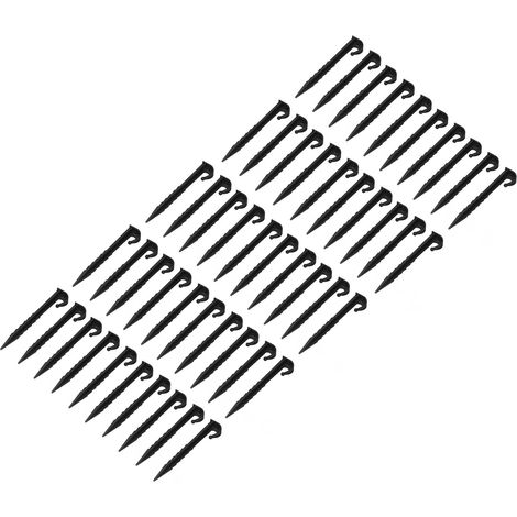 Lot de 50 piquets de tente en plastique noir de 14 cm (5,5 pouces) à pointes dentelées, pour le sable et le camping. Pique-tente robuste en ABS, idéale pour la plage, le camping et les auvents.