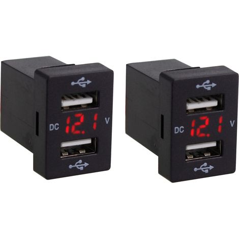 Convient pour deux chargeurs de voiture 12V avec fusibles  convient également pour un chargeur de voiture pour téléphone portable 5V 4,2A, un affichage LED, un compteur et un voltmètre (rouge).