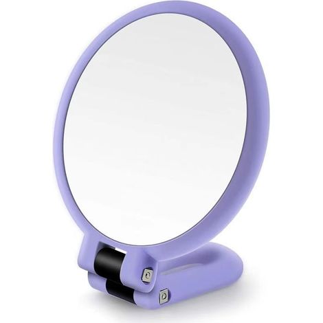 Specchio universale pieghevole bifacciale per il trucco - Ingrandimento 10x - Viola - Specchio portatile da viaggio per il trucco - L'accessorio essenziale per un trucco preciso.
