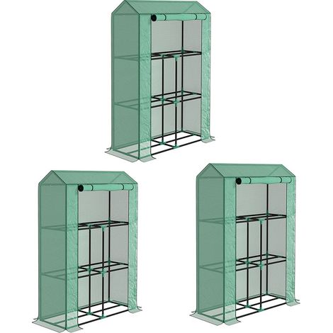 3er-Set gewächshaus mit Regale Rolltür, winterfest Foliengewächshaus aus Stahl, Treibhaus für Balkon, Garten, Tomatenhaus mit UV schutz 100x40x150cm Tomatengewächshaus für Gemüse Blumen Pflanzen Grün