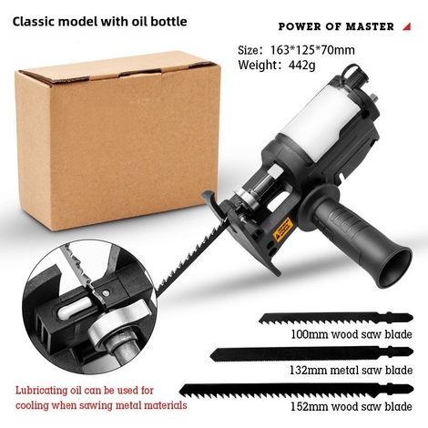 Scie électrique modifiée, scie sabre portable pour usage domestique, perceuse électrique de conversion, clé électrique, accessoires pour outils alternatifs de travail du bois (noir classique avec pot (1/5)