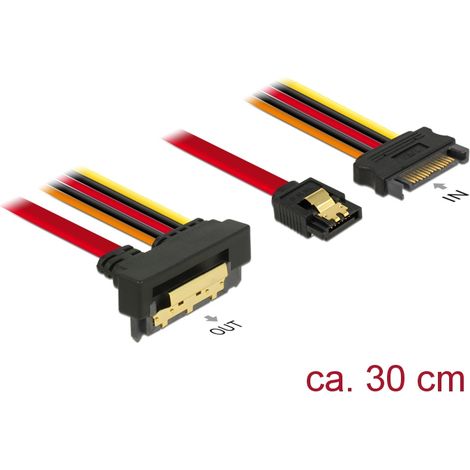 Delock Cable SATA de 6 Gb/s hembra de 7 contactos + AlimentaciÃ³n macho de 15 contactos SATA  SATA curvado hacia abajo, hembra, metÃ¡lico de 22 contac