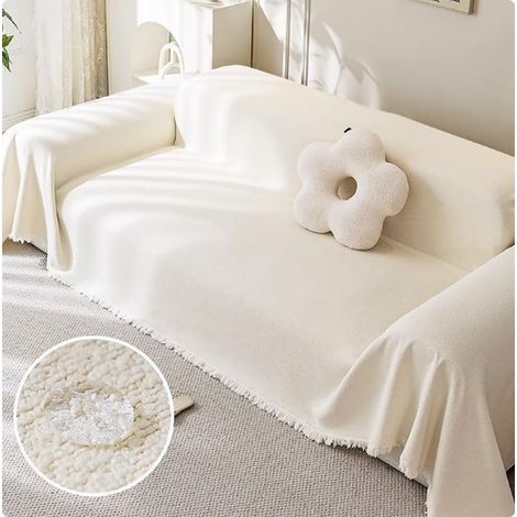 180x230cm Plaid Canape Grande Taille Crème, Impermeable Chat Anti Griffe Couverture Canape Universelle 1 2 Places Angle Décorative Housse de Canapé