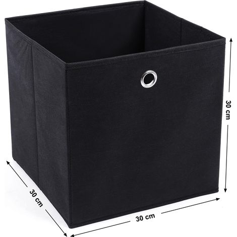 Ensemble de 6 boîtes de rangement pliables avec trous pour les doigts, noires, 30 x 30 x 30 cm (1/4)