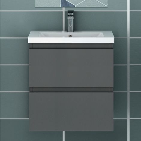 Ocean Ensemble de meubles de salle de bain 50cm avec vasque, 2 tiroirs, Suspendu, Matte (1/5)