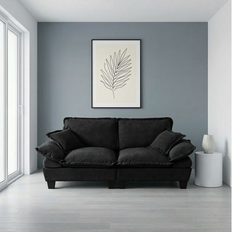 Canapé 2 places 194x82x90 cm noir en chenille avec accoudoirs amovibles (1/5)