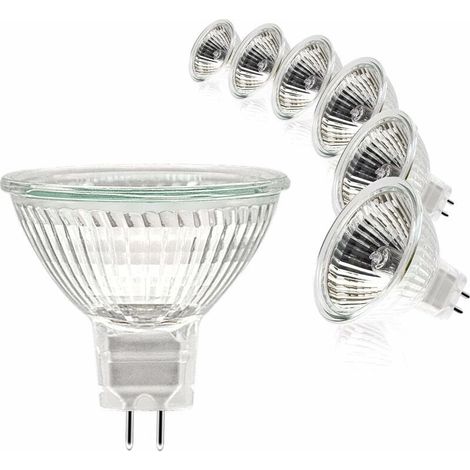 Halogen Bulbs, MR16 Spot Bulb, 12V 35W Bulb, GU5.3 Dimmable MR16 Bulb, 2-Pin Warm White 2700K Halogen Bulbs, Glass Cover for Ceiling Light, Pack of 6 (1/4)