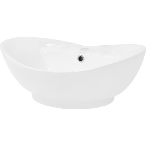 ML-Design Lavabo en Céramique Blanc Brillant, 590 x 205 x 395 mm, avec Trou d'Évacuation, sans Vanne de Vidange, Vasque à Poser Ovale, Design Moderne, Lave-Mains pour Salle de Bain Toilette d'Invités (1/5)
