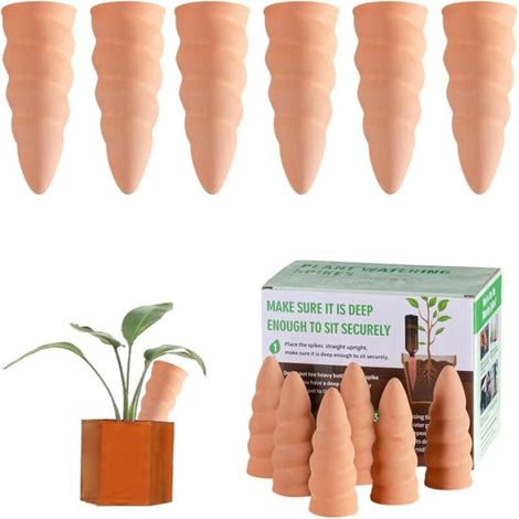 Lot de 6 Oyas a Planter Terre Cuite, Auto-arrosantes en Ollas Terre Cuite, Cône en Argile d’arrosage, Goutte-Gouttes Automatiques pour Plantes en Pot D'intérieur, Marro (1/5)
