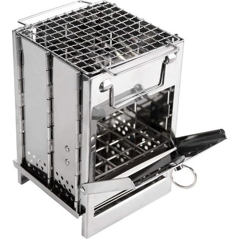 Réchaud de camping pliable à bois, grilles en acier inoxydable, portable et pliable, idéal pour la randonnée, le camping, les pique-niques et les barbecues. (1/5)