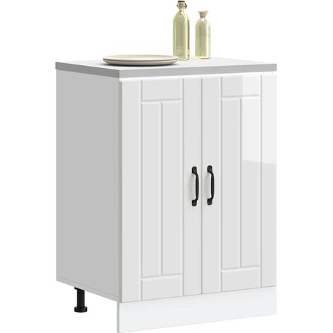 Armadio da Cucina Mobile Base Lavello Lucca Bianco Lucido in Legno Multistrato (1/5)