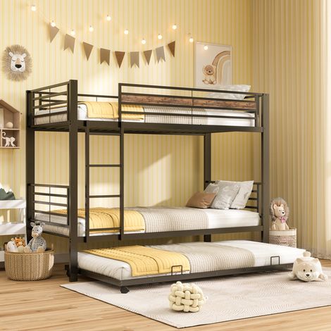 Letto a castello per bambini 90x200 cm in metallo nero con letto estraibile, MEUBLIV (1/5)