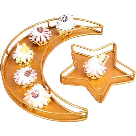 Plateau de service en métal grande capacité, motif lune et étoile, idéal pour la décoration de la maison et du salon, parfait pour l'Aïd musulman. (1/5)